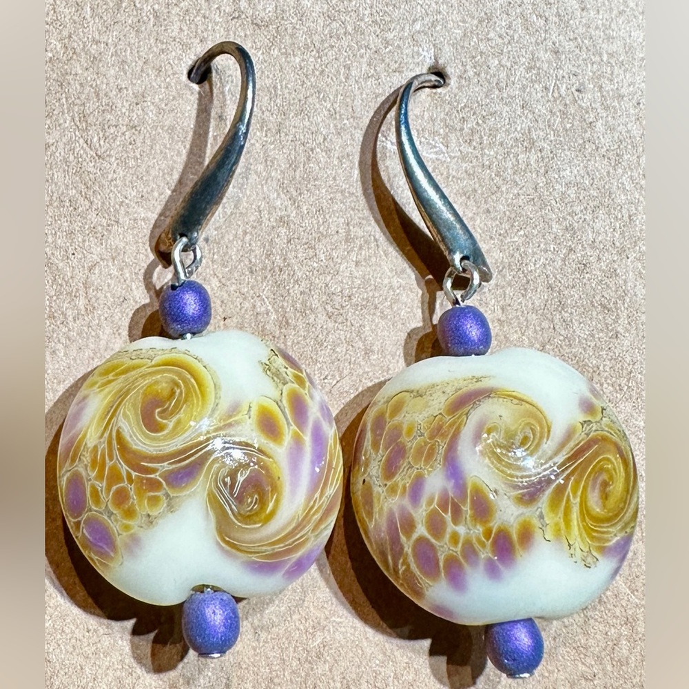 Handmade Agate Stone & Bead Drop Earrings Sterling Silver Hooks